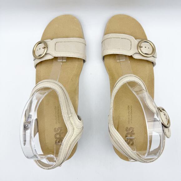 SAS Womens Seight Wedge Sandal Size 10 WW Gold Beige Leather NIB - Picture 10 of 12